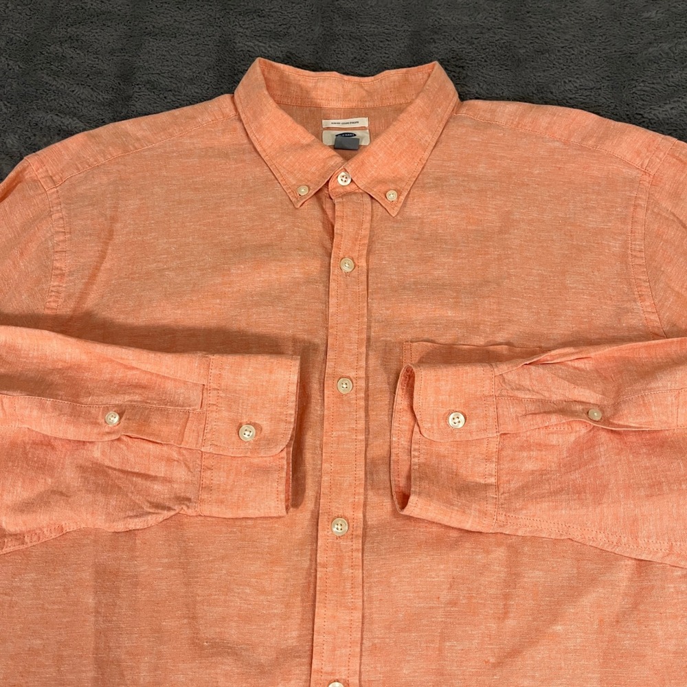 Old Navy Mens XXL Slim Fit Linen Cotton Button Down Shirt Orange Long Sleeve